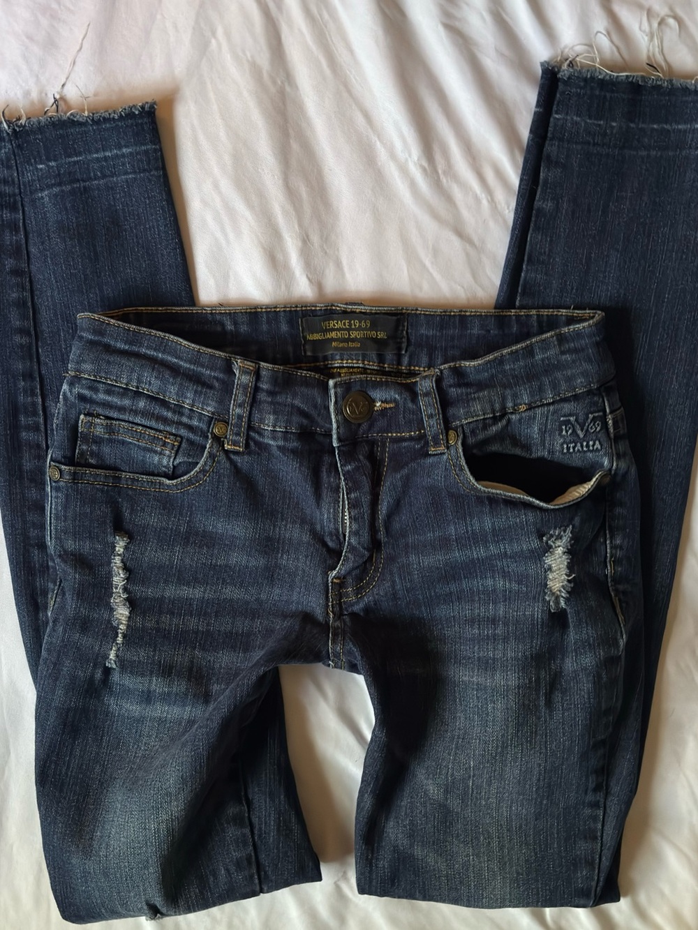 ~ vintage versace 19.69 srl dark wash low rise distressed jeans ~